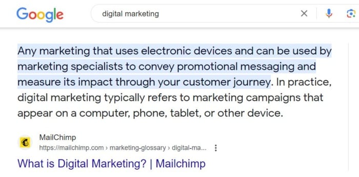 Digital marketing google results. 