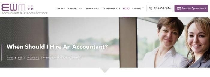 EWM accountants home page marketing for accountants