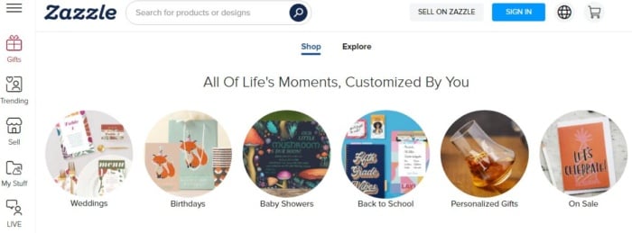 Zazzle home page image print on demand