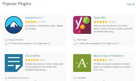 Popular plugins on WordPress.