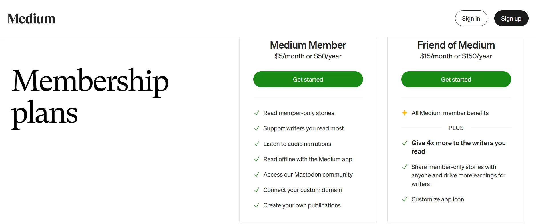Medium membership plans.