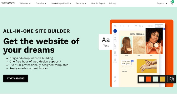 Web.com’s website builder landing page.