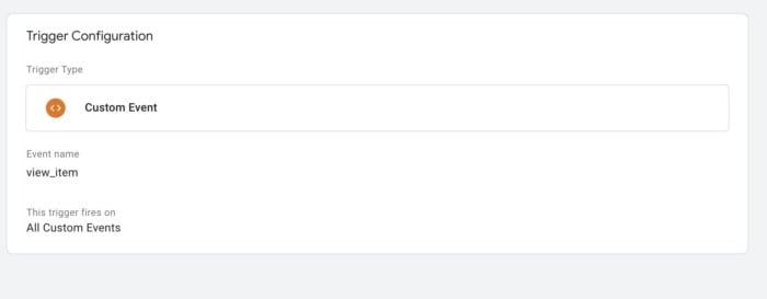 View item trigger configuration GA4. 