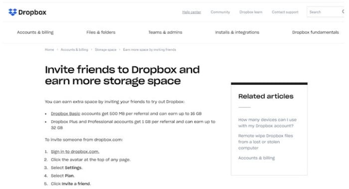 Dropbox website. 