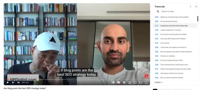 Screenshot of the Neil Patel video "Are blog posts the best SEO strategy today?"