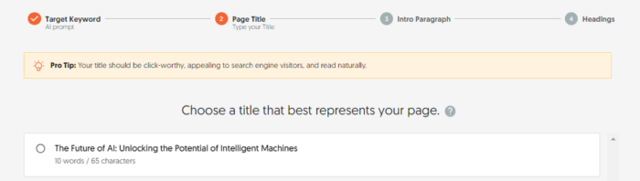 Ubersuggest AI Writer, showing a page title for the keyword "AI prompt".
