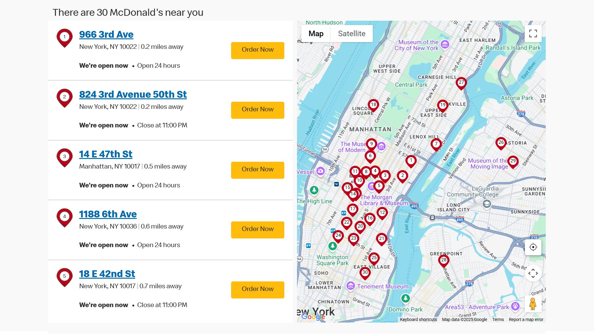 List of addresses for local McDonald's locations.