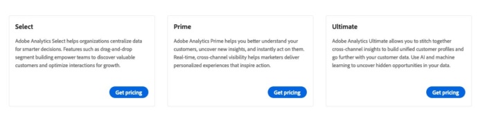 Adobe analytics pricing and products. 