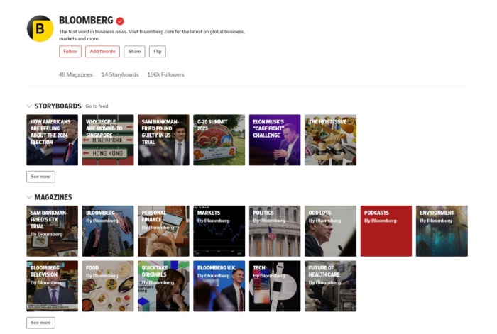 Example of a Flipboard for the Bloomberg news channel