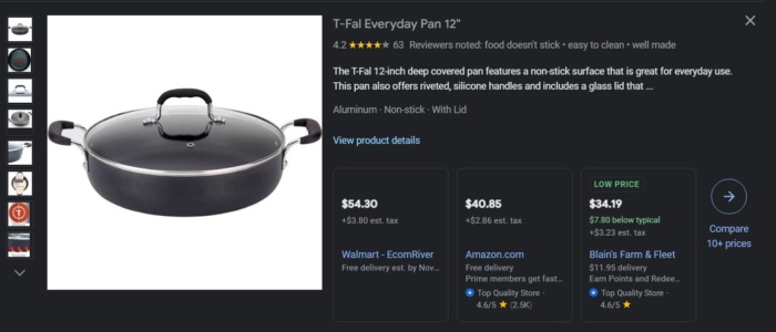 Google shopping skillet pan search results screenshot Google shopping actions