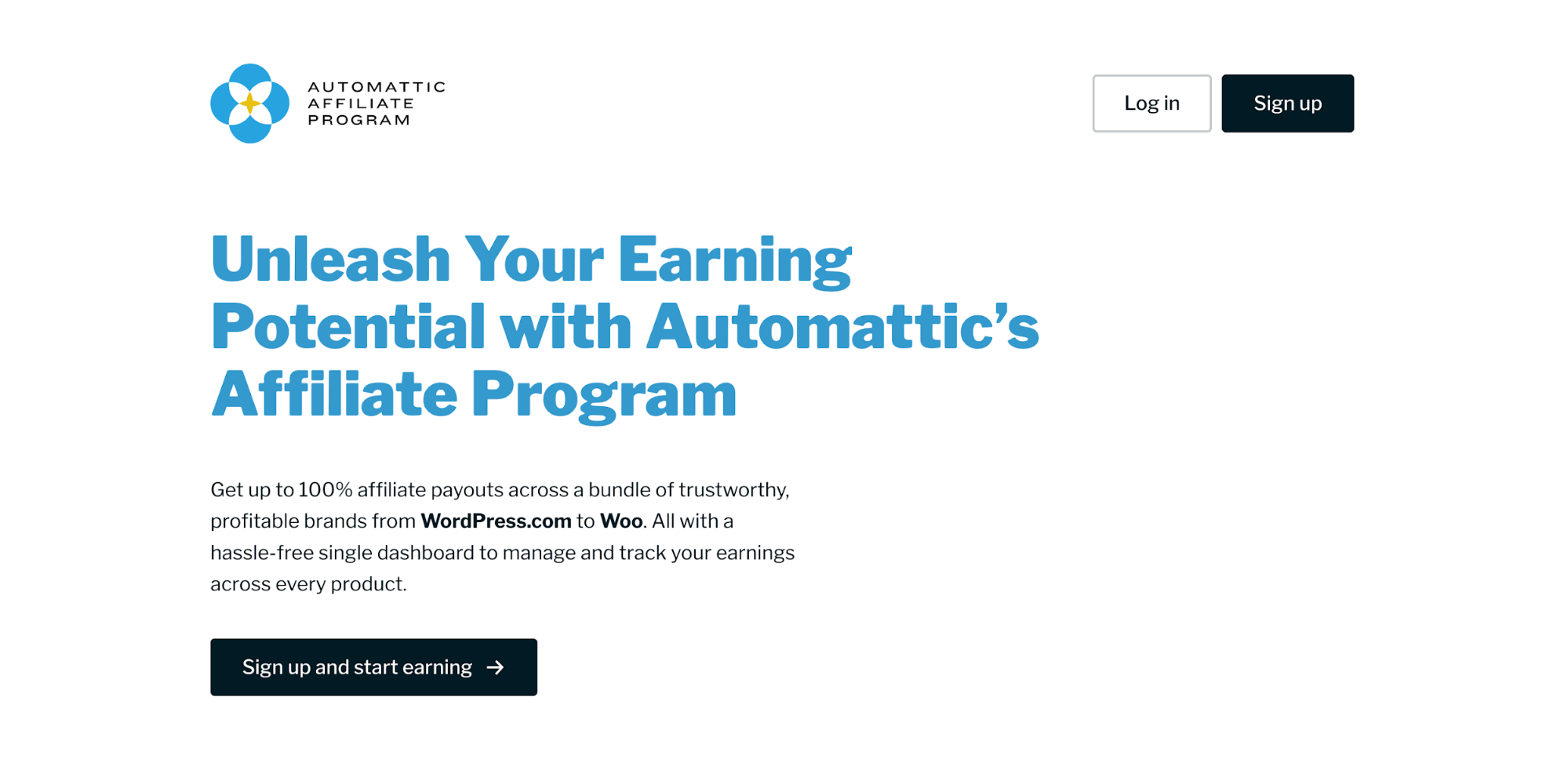 Automattic's affiliate landing page. 