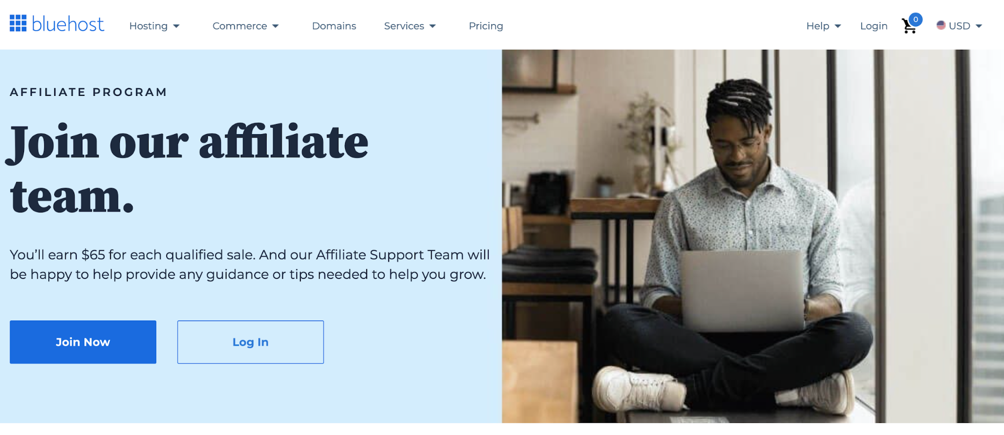 Bluehost affiliate landing page. 