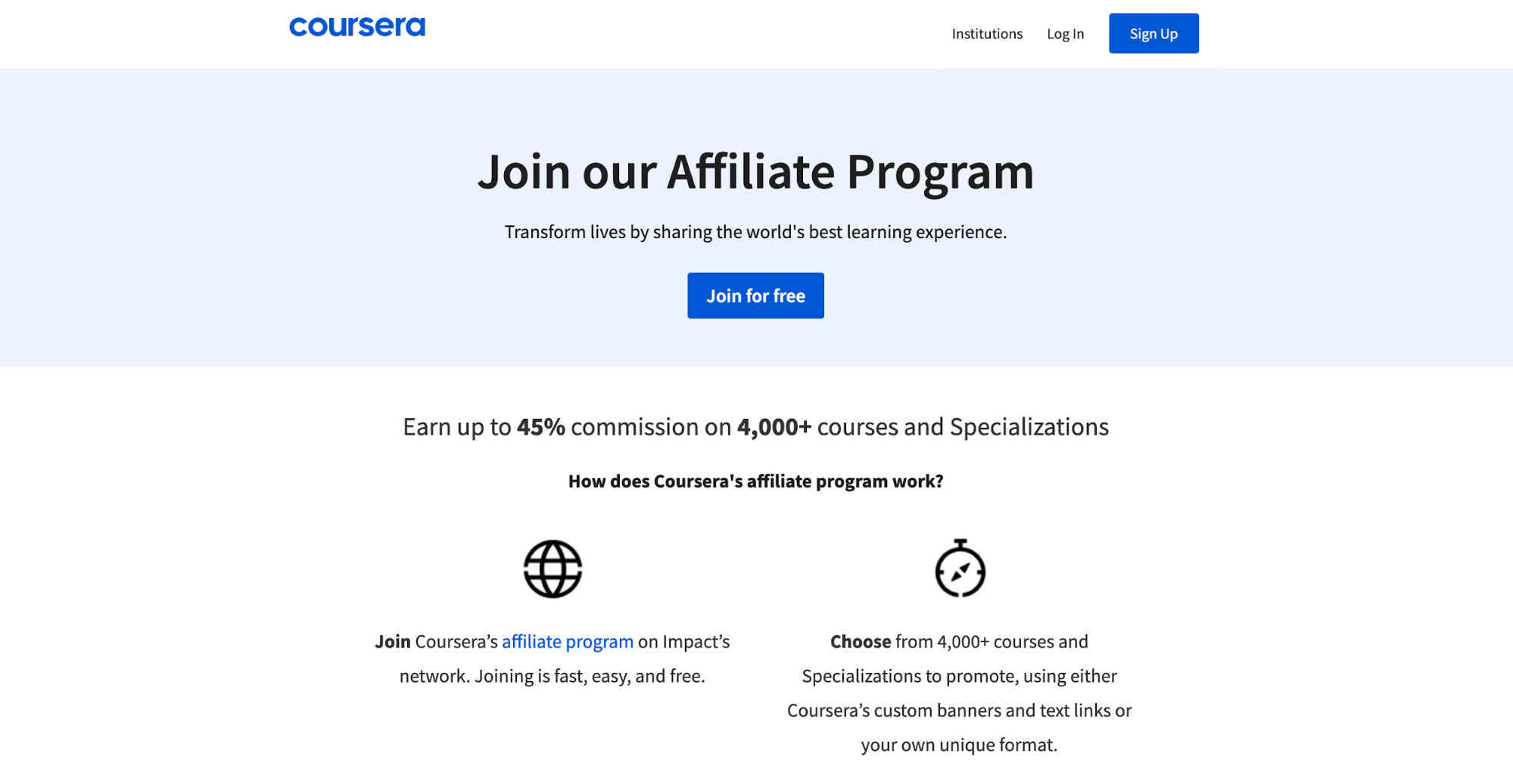 Coursera affiliate landing page.