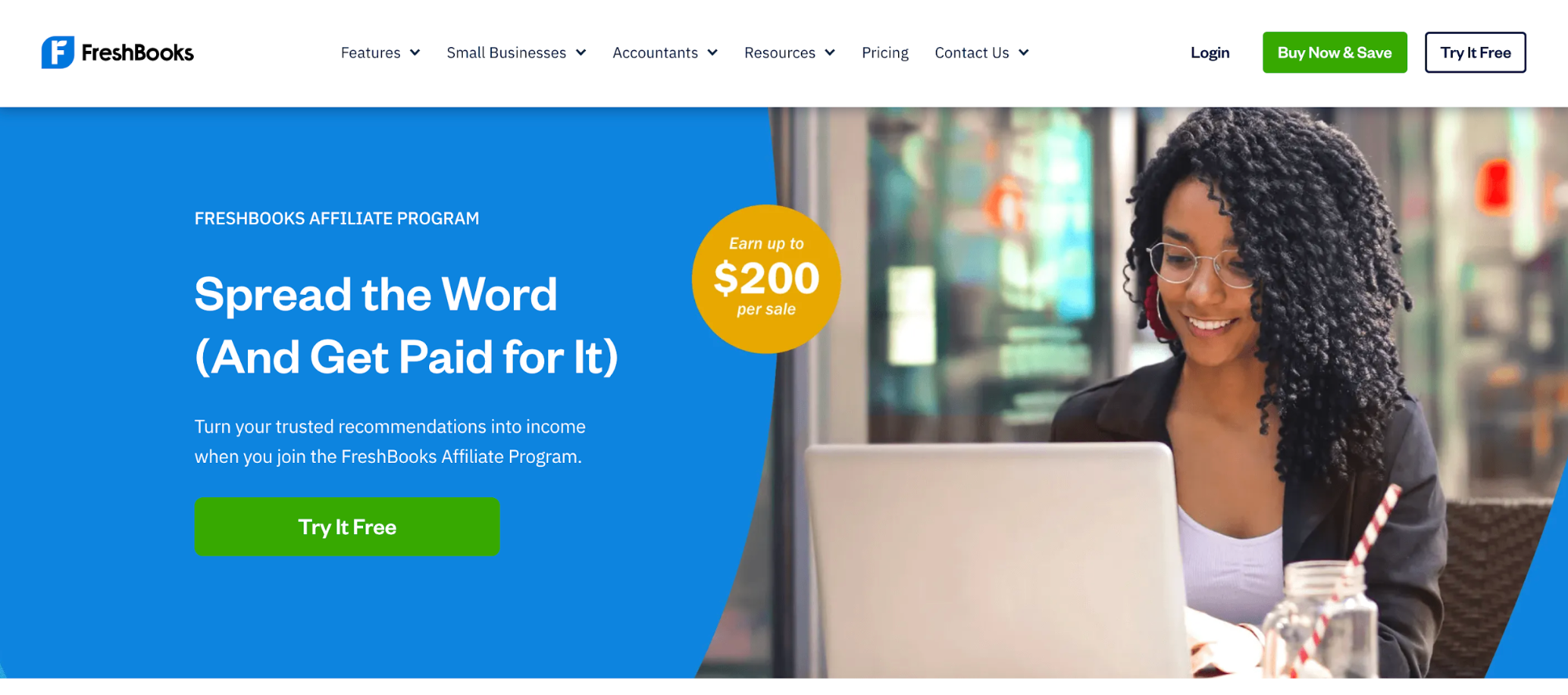 FreshBooks affiliate landing page.
