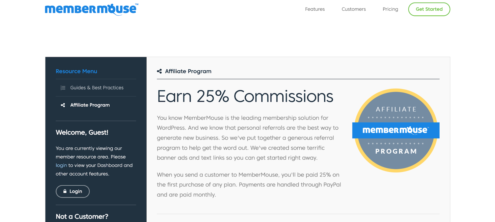 MemberMouse affiliate landing page.