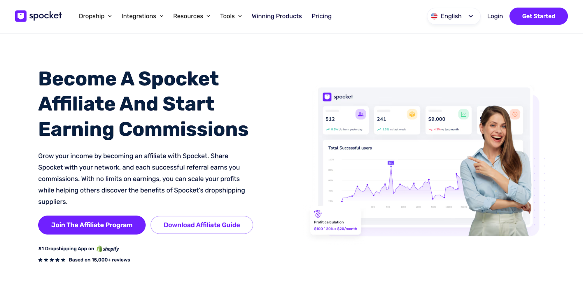 Spocket affiliate landing page.