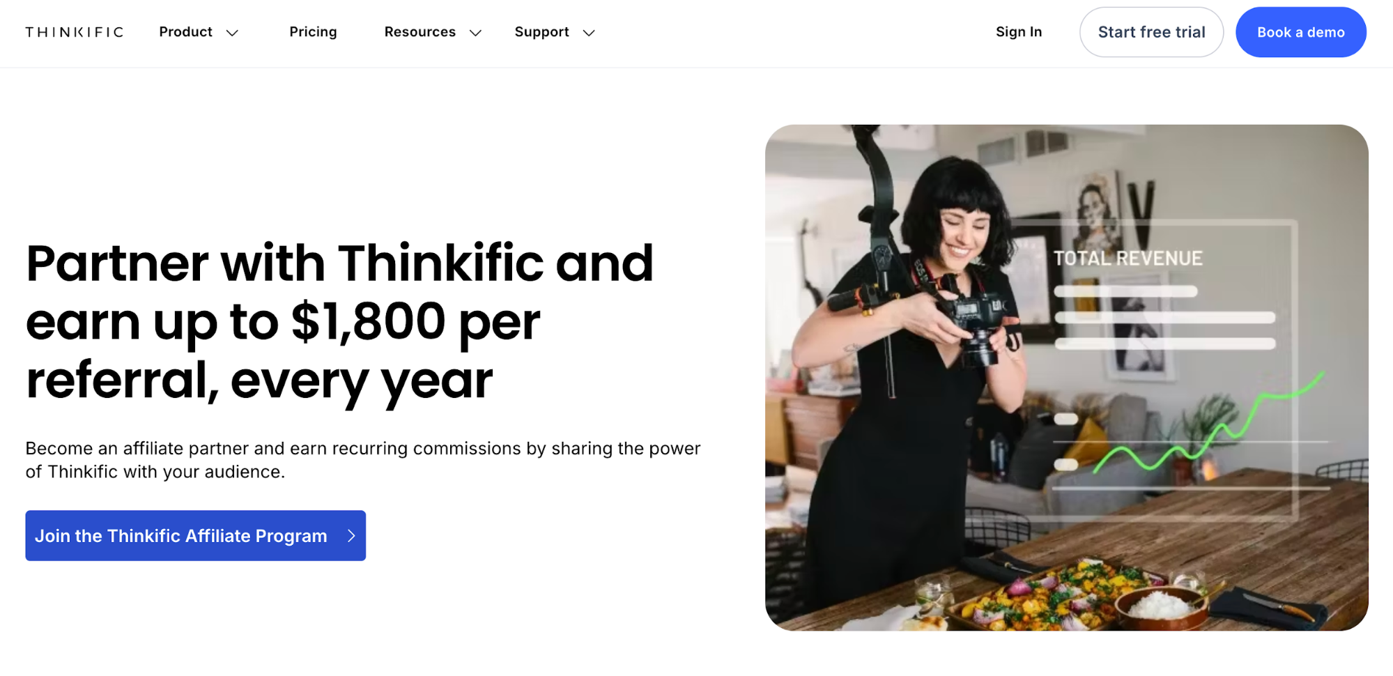 Thinkific affiliate landing page.