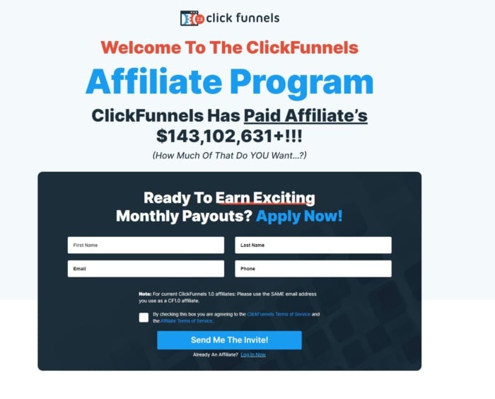 Click Funnels affiliate marketing page