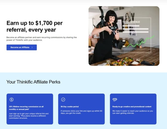 Thinkific's affiliate marketing page