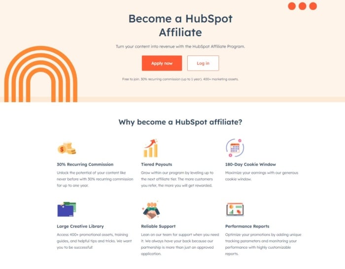 HubSpot's affiliate marketing page
