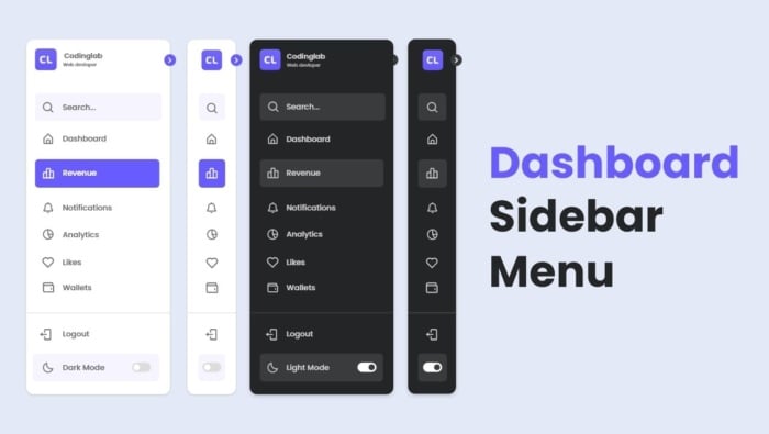 Dashboard sidebar menu example. 