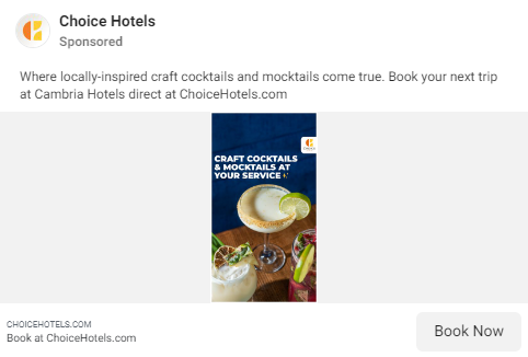 A Facebook ad promoting Choice Hotels