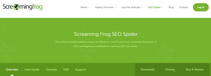 website homepage for screaming frog