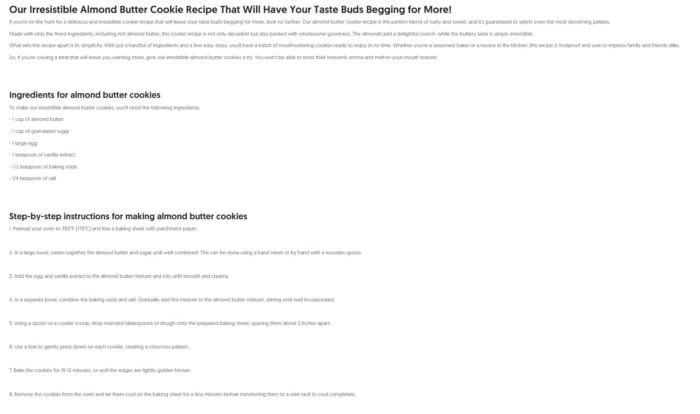 Almond butter cookie recipe provided by AI Writer.