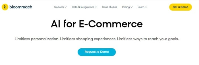 Bloomreach homepage screenshot artificial intelligence in e-commerce