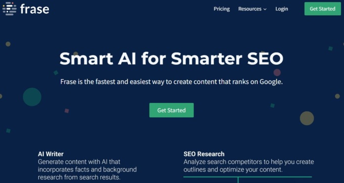 Frase homepage screenshot artificial intelligence in e-commerce