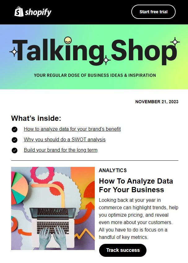 Shopify's Talking Shop marketing email