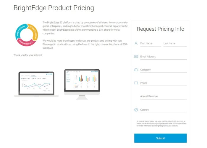 The BrightEdge platform product pricing page