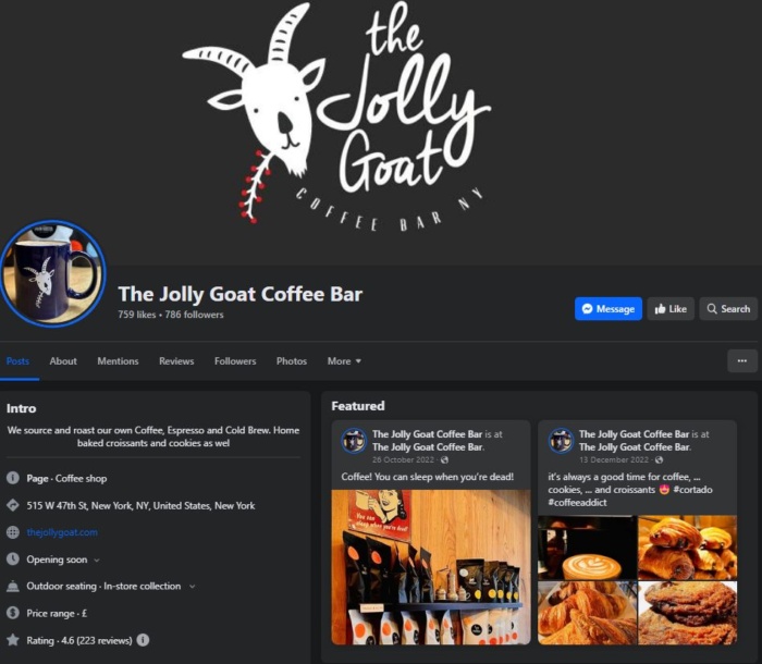 Facebook business page Jolly Goat Coffee Bar image local citation building