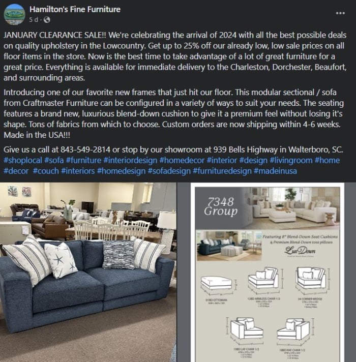 Hamilton’s Fine Furniture.Facebook ad campaign FOMO marketing