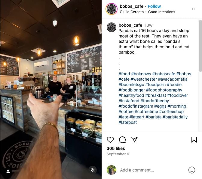 Bobos cafe social media posts. 