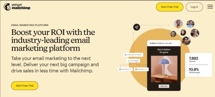 اسکرین شات صفحه اصلی Mailchimp Klaviyo در مقابل Mailchimp