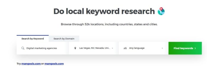 Local keyword research tool in Mangools