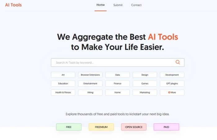 AI Tools homepage