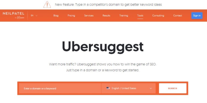 Ubersuggest homepage image search engine marketing