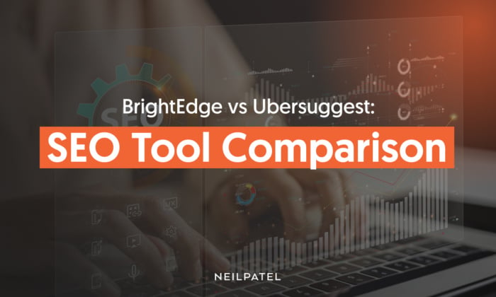 A graphic saying: BrightEdge vs Ubersuggest: SEO Tool Comparison