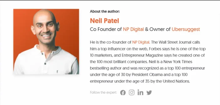 Neil Patel's author box.