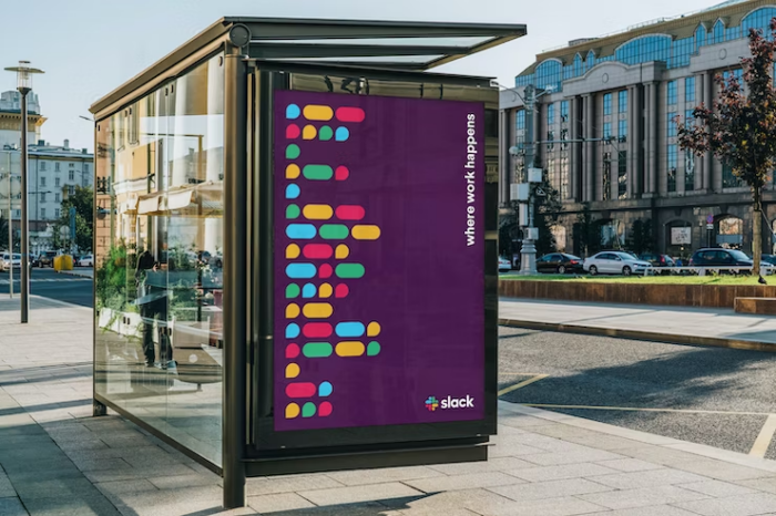 A Slack ad at a bus stop.