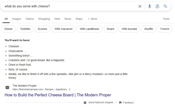 An example of a featured snippet in Google