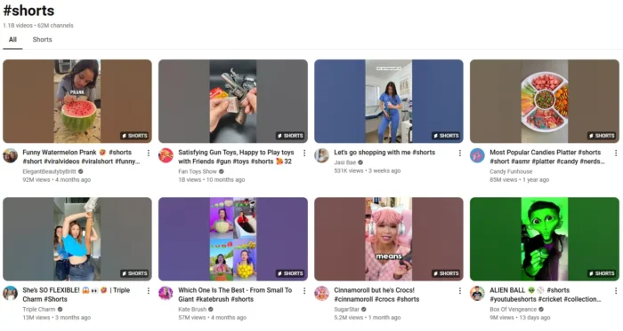 YouTube Shorts homepage
