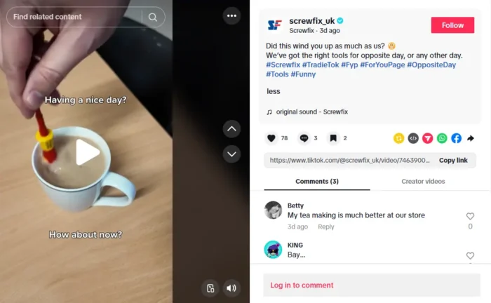 A short-form TikTok video from hardware retailer Screwfix