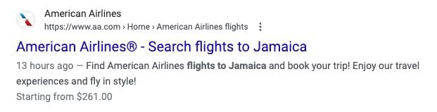 American Airlines google results. 