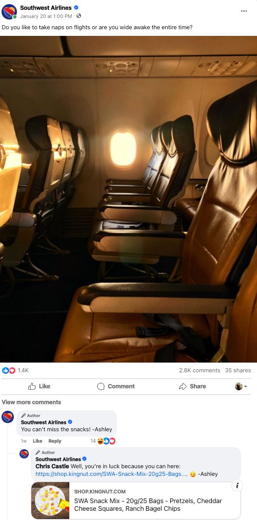 Southwest airlines facebook post. 