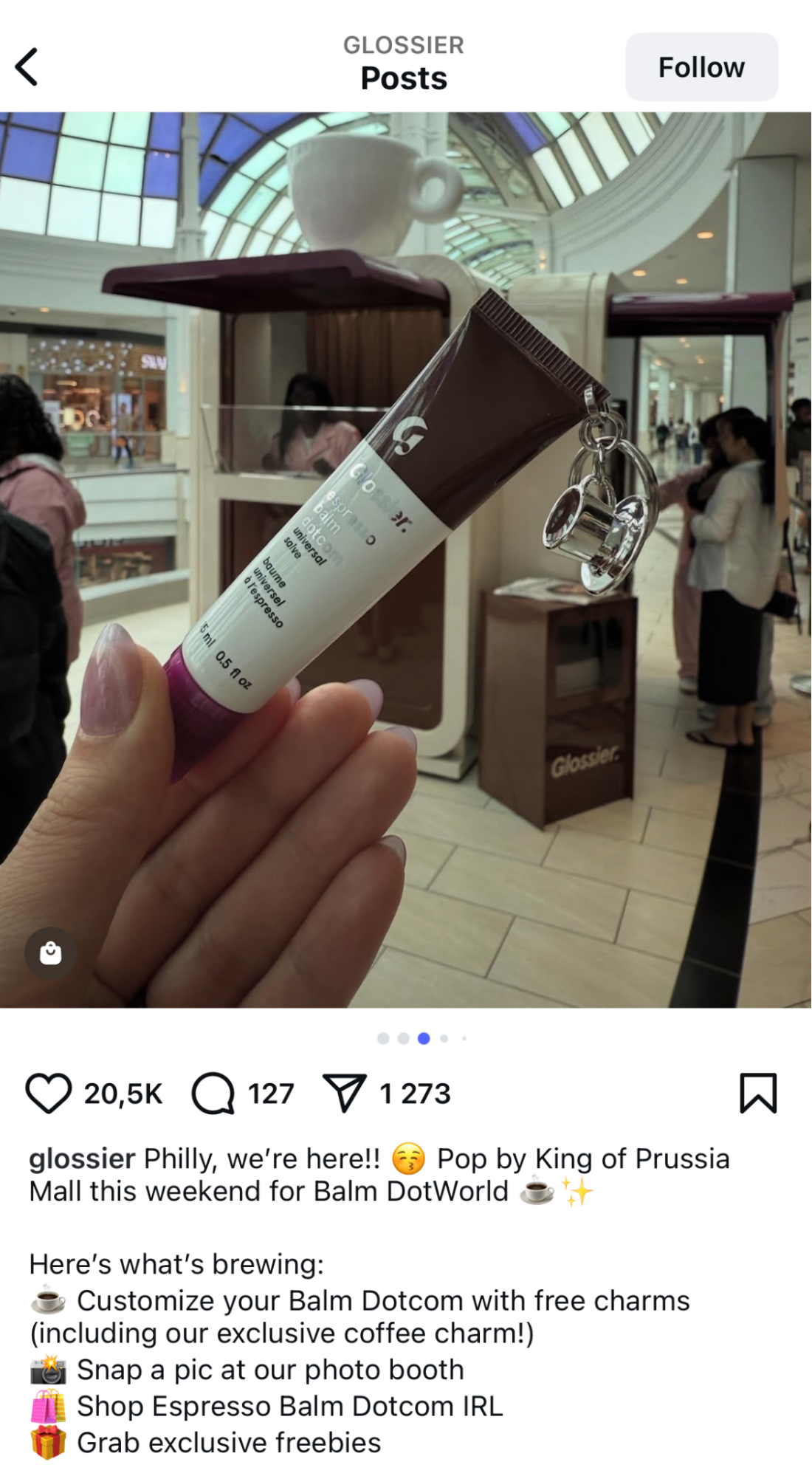 Glossier social media post about an upcoming pop-up shop.