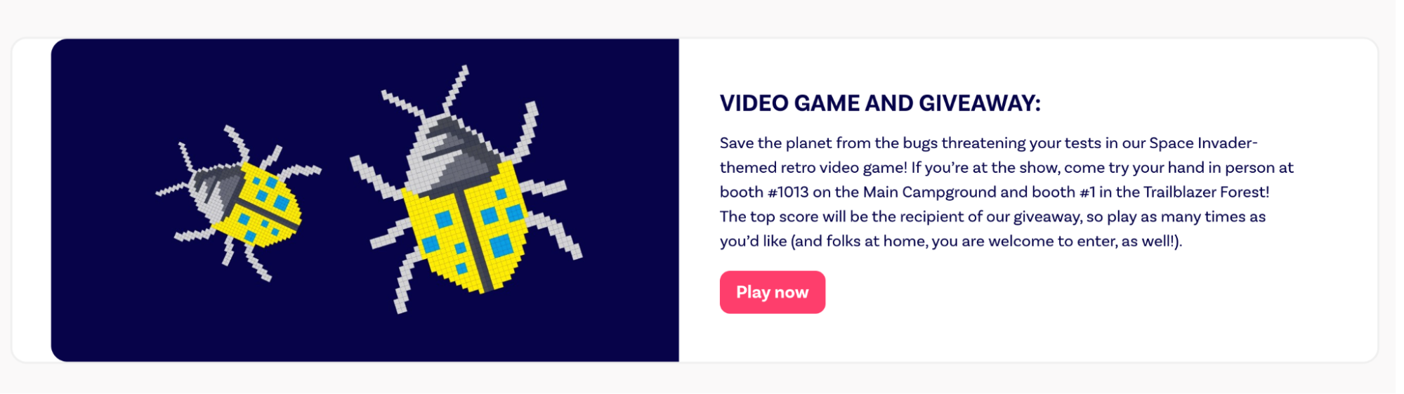 Provar Invaders video game invite for attendees to play for a chance to win a Nintendo Switch.