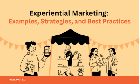 Illustration of a popup shop with text that reads "Experiential Marketing: Examples, Strategies, and Best Practices."